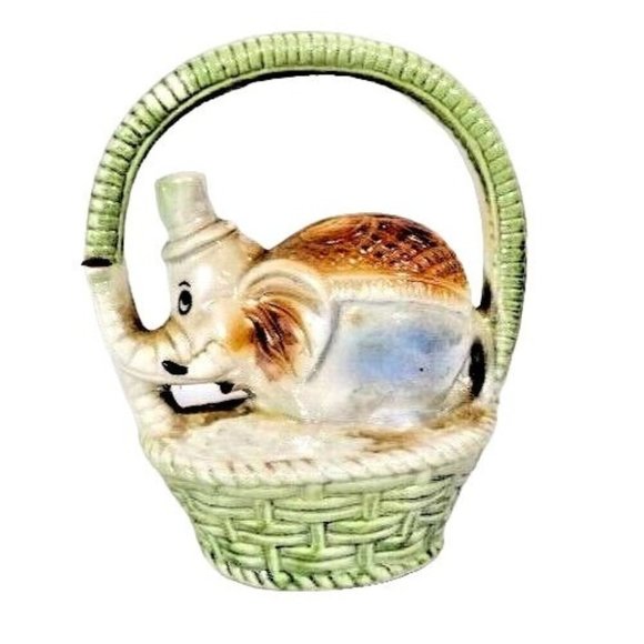 Vintage Lusterware Glaze Elephant Basket Mid-Century Porcelain #1906 Brazil - Picture 1 of 9